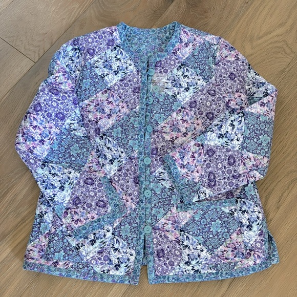 Quilted floral reversible jacket Womens L  Cotton cottage core Country Romantic - Picture 1 of 16